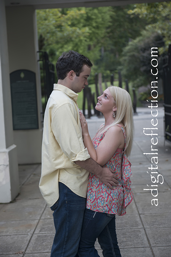 Professional Engagement Portraits for Brittany Fuller and Will Hall by Birmingham Wedding Photographer Dona Bonnett A Digital Reflection Photography & Videography environmental on location Morris Avenue, Railroad Park, Birmingham Botanical Gardens and Vulcan Park